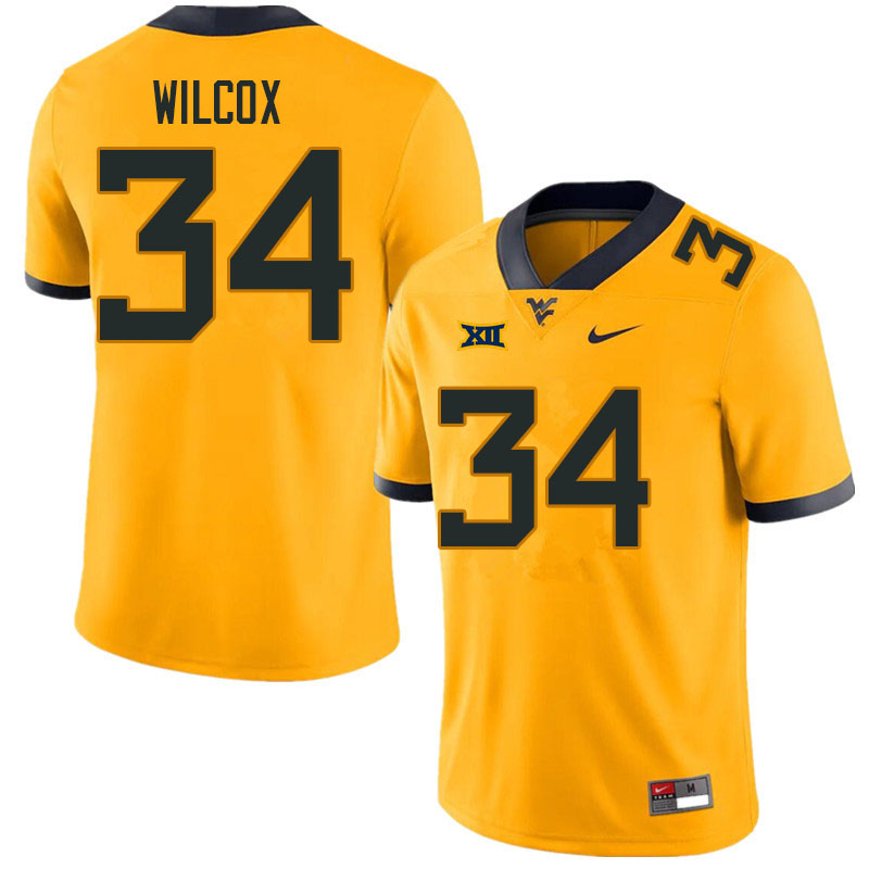 Men #34 Avery Wilcox West Virginia Mountaineers College Football Jerseys Sale-Gold